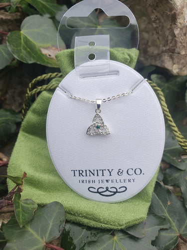 Trinity & Co. Silver Trinity Knot with White & Green cz Pendant