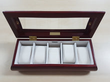 Load image into Gallery viewer, Mele & Co Luxury Cherry Wood Finish Glass Top 5 Watch Storage Box