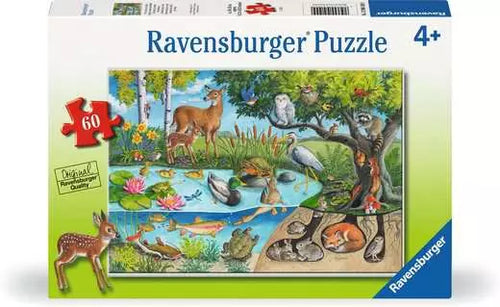 Ravensburger puzzle box with animals around a pond