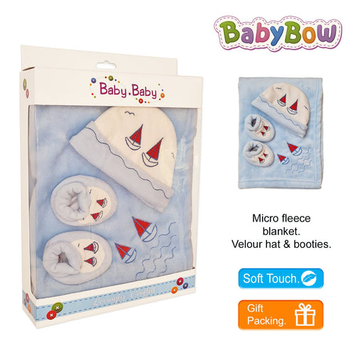 Baby Hat & Booties Set Matching Baby Blanket Baby Gift Box