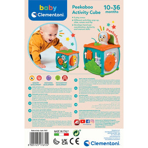 CLEMENTONI PEEKABOO ACTIVITY CUBE, Interactive Toy, Baby Activity Cube, Toddler Developmental Toy, Sensory Exploration, Fine Motor Skills Development, Ages 6 Months and Up