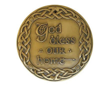 Load image into Gallery viewer, Bronze decorative plaque with 'God bless our home' text on a white background
