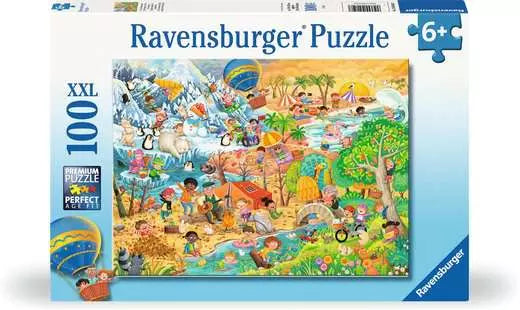 Ravensburger puzzle box with colorful illustration of a beach scene and 'XXL 100' text.