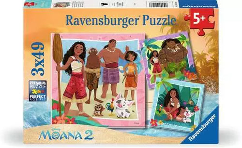 Ravensburger Moana 2 puzzle box with images of characters on a beach.