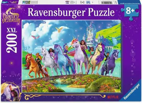 Ravensburger puzzle box with unicorns and castle design, featuring the Netflix logo.