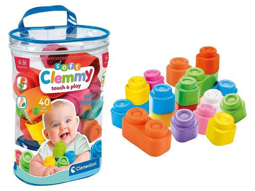 Clementoni Soft Clemmy Bag 40 Soft Blocks, Soft Building Blocks Set, Toddler Toy, Educational Toy, Sensory Exploration Toy, Color Recognition, Shape Sorting, Hand-Eye Coordination