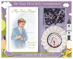 Communion Gift Set Boy Black Rosary First Communion Rosary Religious Gift Set