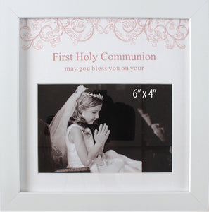 Communion Photo Frame/White Finish/Symbolic