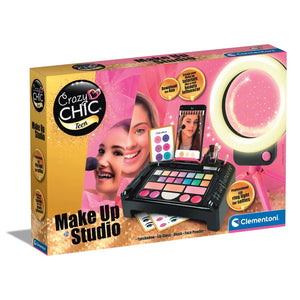 Crazy Chic Make Up Studio toy set packaging with makeup palette and mirror on a white background