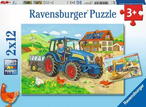 Ravensburger puzzle packaging with a farmer on a tractor and farm scene