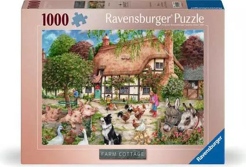 Ravensburger puzzle box featuring a farm scene with animals and a house.
