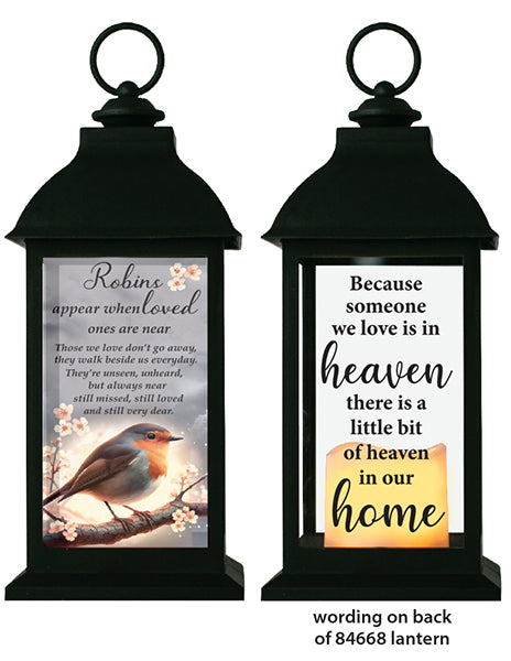 Black lantern with inspirational messages on a white background
