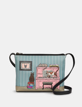 Load image into Gallery viewer, Piano Cats Black Leather Cross Body Bag
