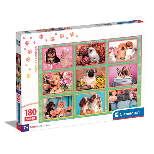 Puzzle box featuring images of puppies and cats with Clementoni logo