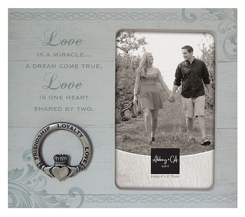 Wood Anniversary Frame with Metal Claddagh