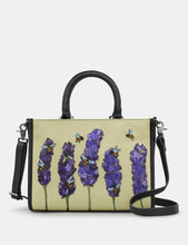 Load image into Gallery viewer, Yoshi Bees Love Lavender Black Leather Grab Bag
