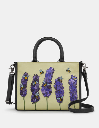 Yoshi Bees Love Lavender Black Leather Grab Bag