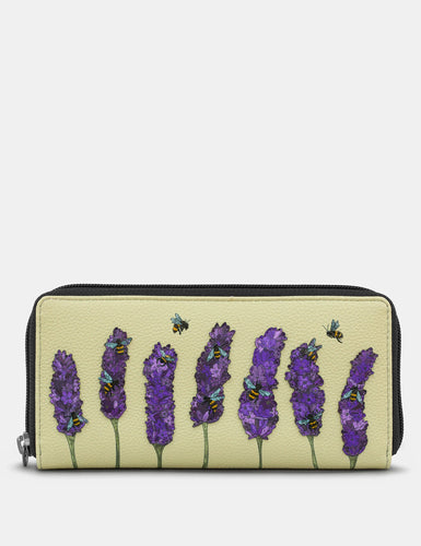 Yoshi Bees Love Lavender Black Leather Zip Round Purse