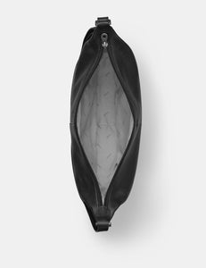 Black leather bag on a white background