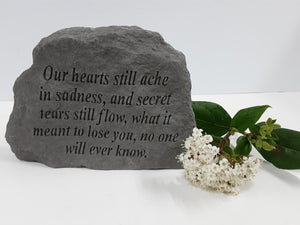 grave stone plaque, hearts still ache in sadness