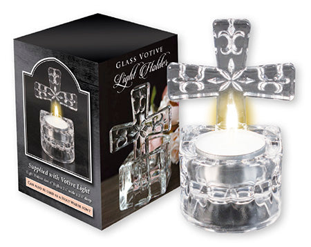 Glass cross  tea light votive holder