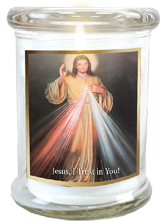 divine mercy led candle in glass jar