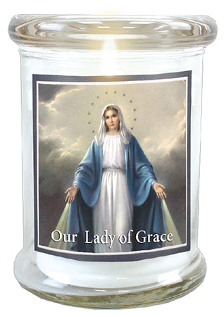 LED Glass Candle Holder/Miraculous Mary, Our Lady of Grace