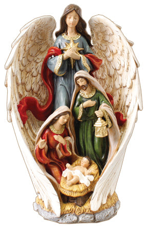 Resin Nativity Holy Family & Angel - 10 inch
