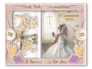 Communion rosary beads & prayer book