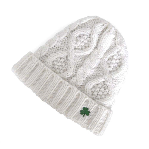 Cable Knit Beanie Hat Colour: White