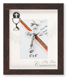 Communion Photo Frame/Brown Finish/Symbolic (C46251)