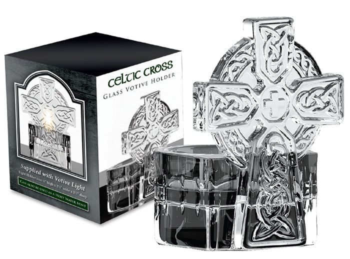 Glass Celtic Cross Tea Light Holder Water Font