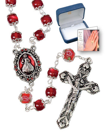 Glass Rosary Capped Ruby Pearl Finish