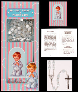 Glass Rosary Beads with Prayer Book Set Baby Boy