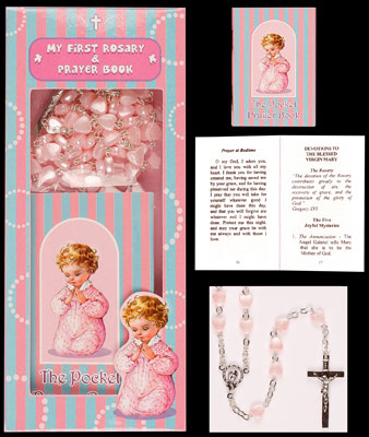Glass Rosary Beads with Prayer Book Set Baby Girl