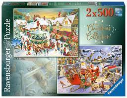 Ravensburger Christmas Collection No.1 Christmas Market & Santa's Christmas Supper 2x 500 piece Jigsaw Puzzle