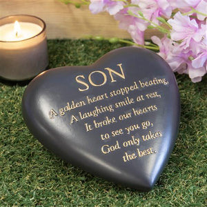 THOUGHT OF YOU GRAVESIDE DARK GREY HEART MEMORIAL - SON