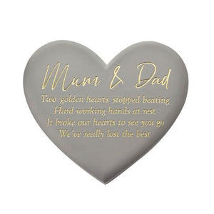 THOUGHTS OF YOU MEMORIAL GRAVESIDE HEART PLAQUE - MUM & DAD