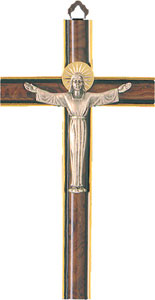 Wood Crucifix Metal Risen Christ 8 inch