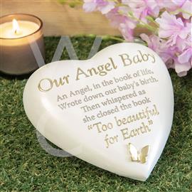 Heart shaped grave plaque - baby angel 